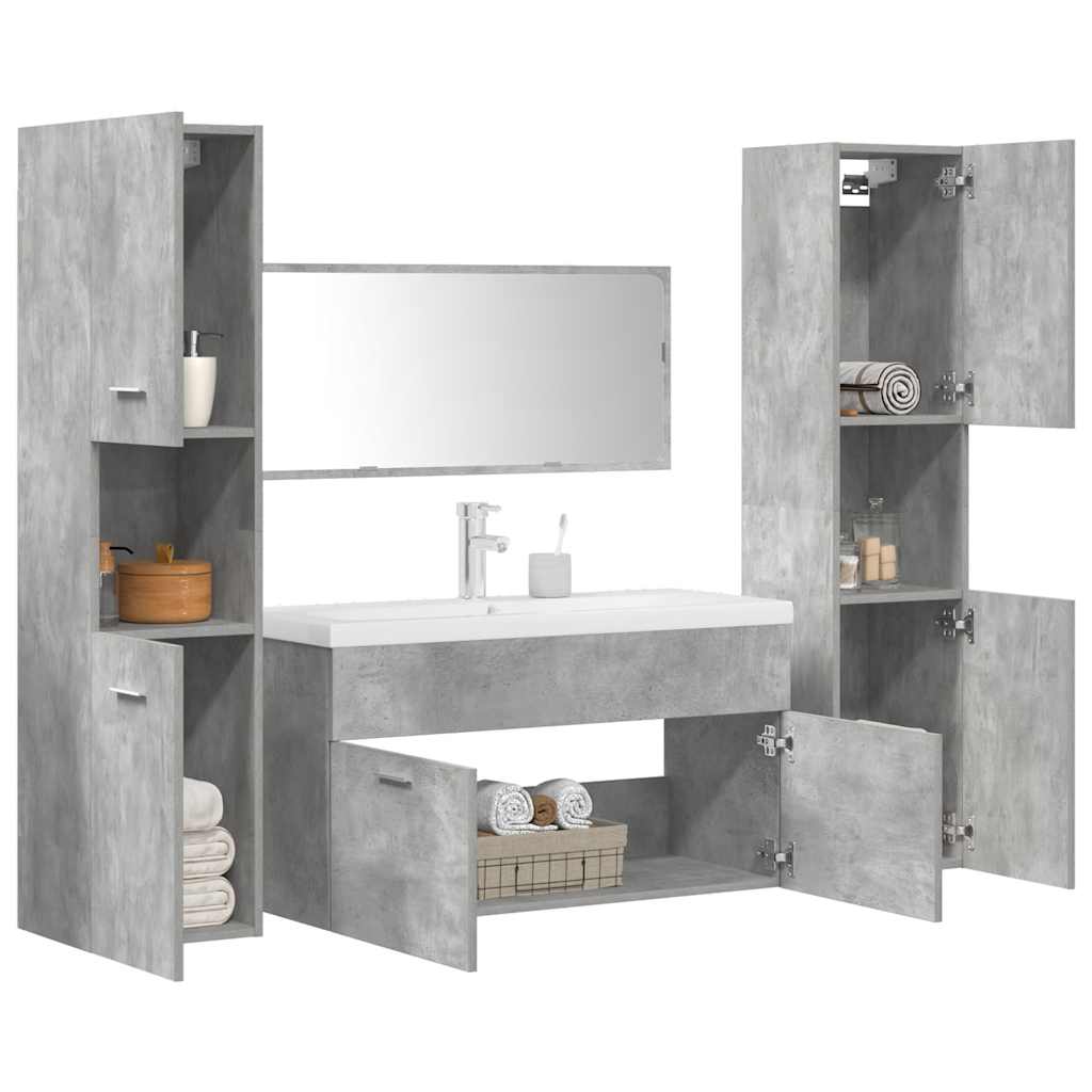 5 Piece Bathroom Furniture Set Concrete Grey Engineered Wood