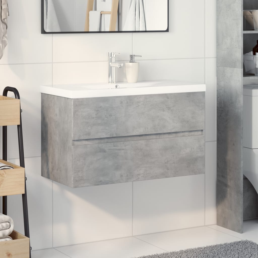 2 Piece Bathroom Furniture Set Concrete Grey Engineered Wood