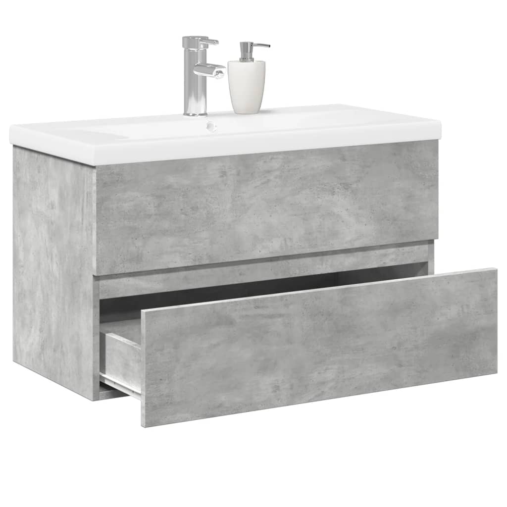 2 Piece Bathroom Furniture Set Concrete Grey Engineered Wood