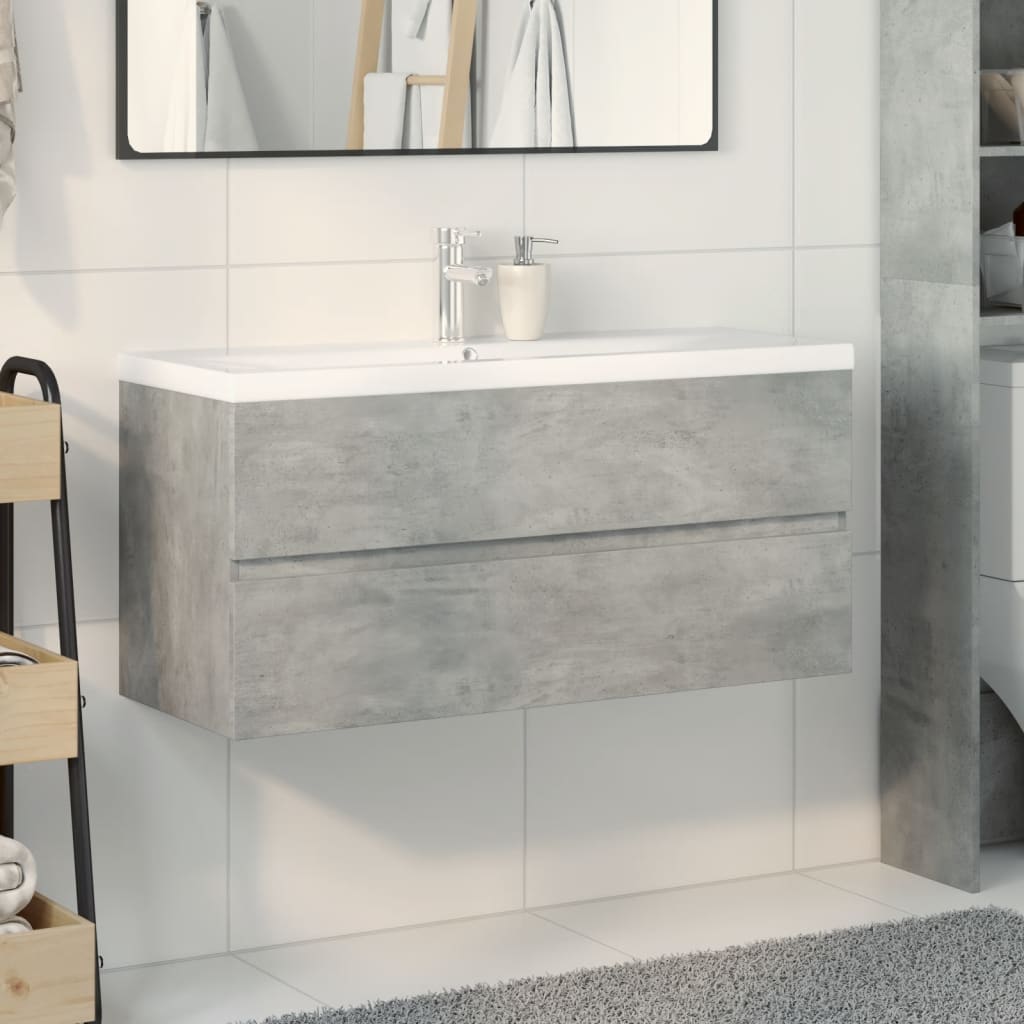 2 Piece Bathroom Furniture Set Concrete Grey Engineered Wood