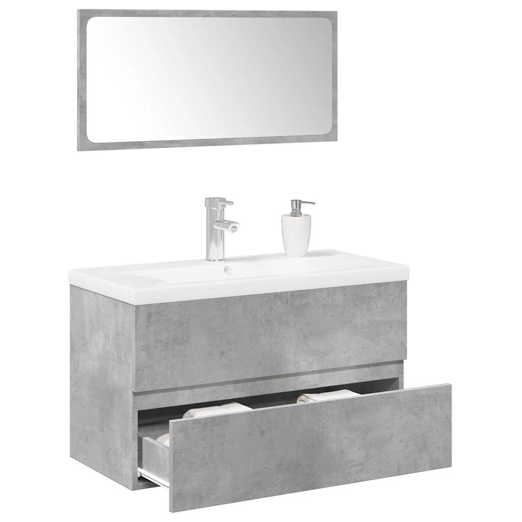 3 Piece Bathroom Furniture Set Concrete Grey Engineered Wood