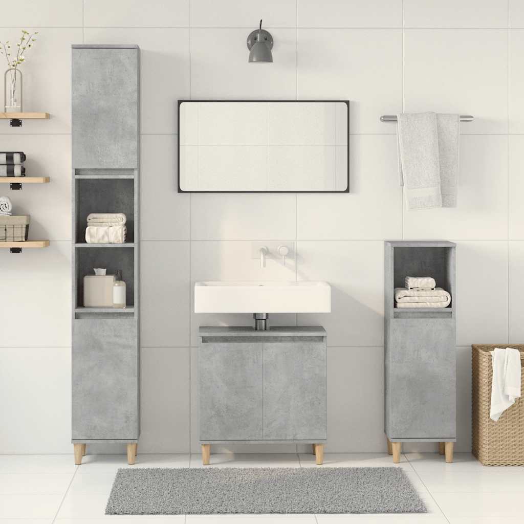 3 Piece Bathroom Furniture Set Concrete Grey Engineered Wood