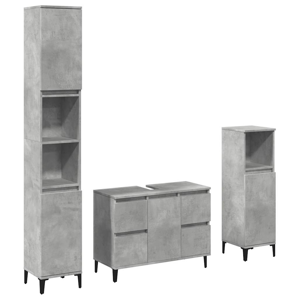 3 Piece Bathroom Furniture Set Concrete Grey Engineered Wood