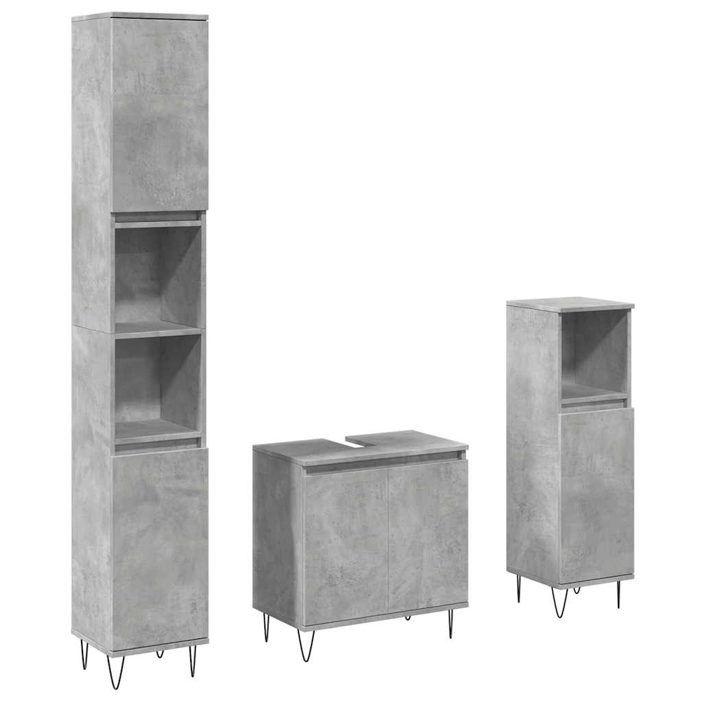 3 Piece Bathroom Furniture Set Concrete Grey Engineered Wood