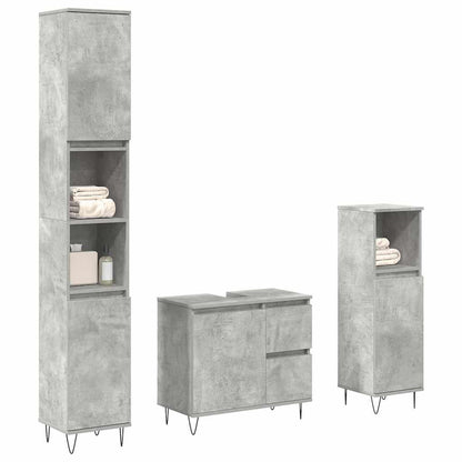 3 Piece Bathroom Furniture Set Concrete Grey Engineered Wood