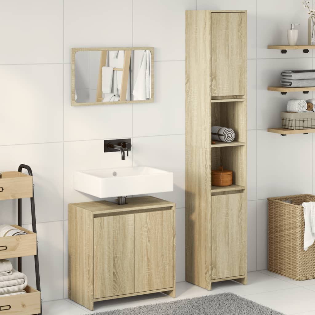 3 Piece Bathroom Furniture Set Sonoma Oak Engineered Wood