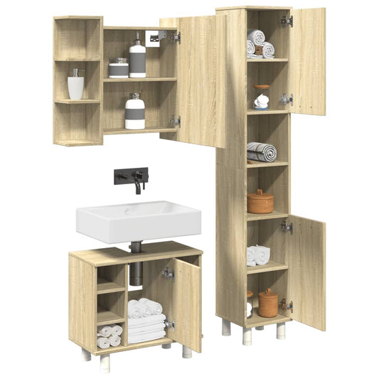 3 Piece Bathroom Furniture set Sonoma Oak Engineered Wood