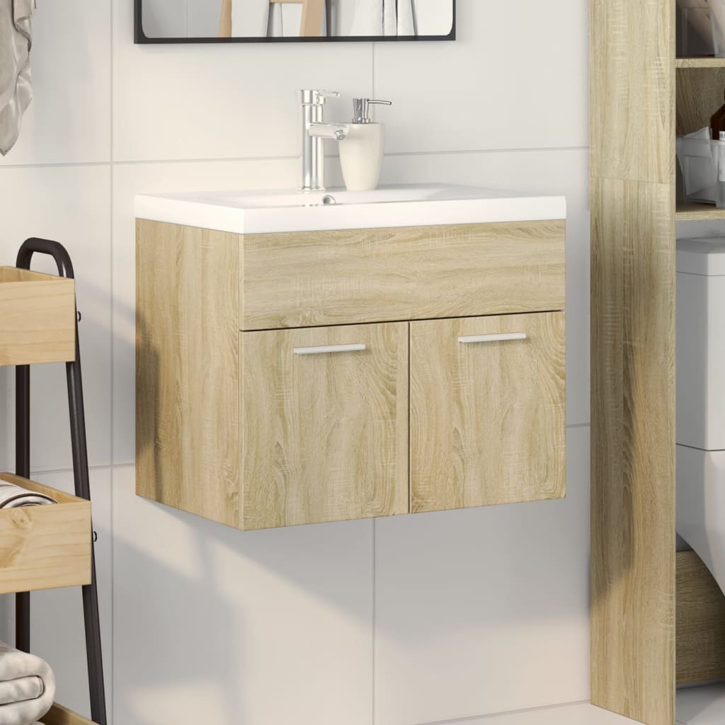 Bathroom Sink Cabinet with Built-in Basin Sonoma Oak