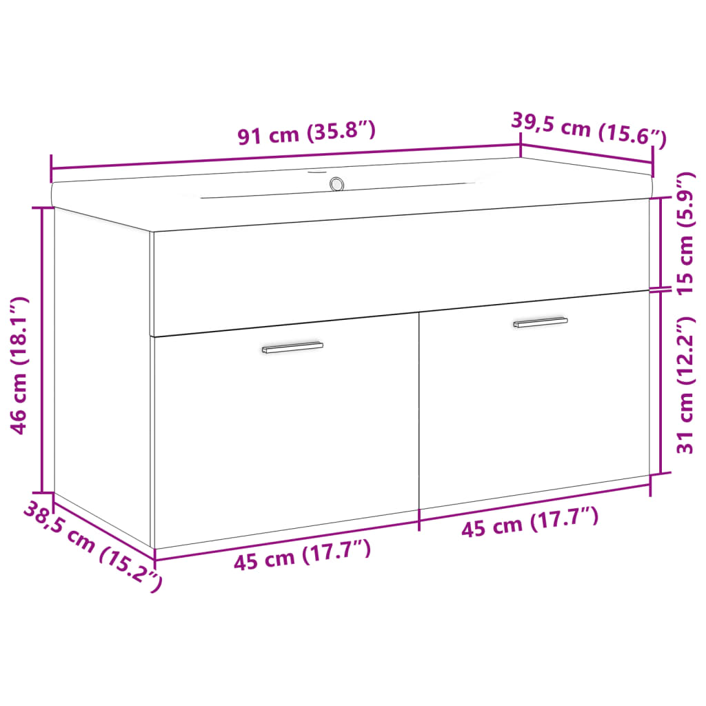 Bathroom Sink Cabinet with Built-in Basin Sonoma Oak