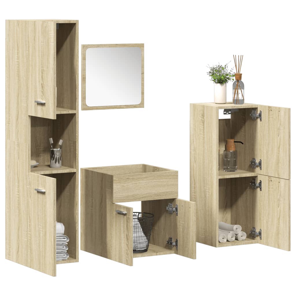 3 Piece Bathroom Furniture Set Sonoma Oak Engineered Wood