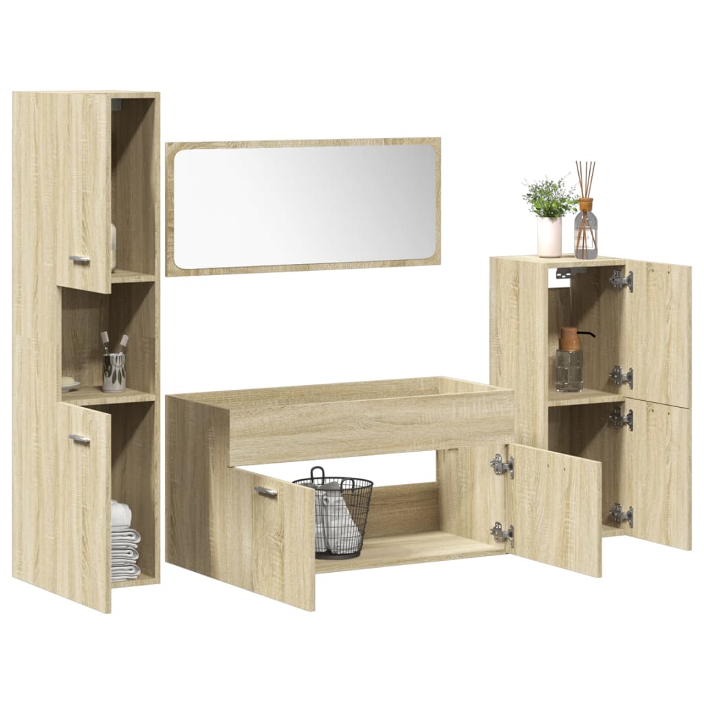 4 Piece Bathroom Furniture Set Sonoma Oak Engineered Wood