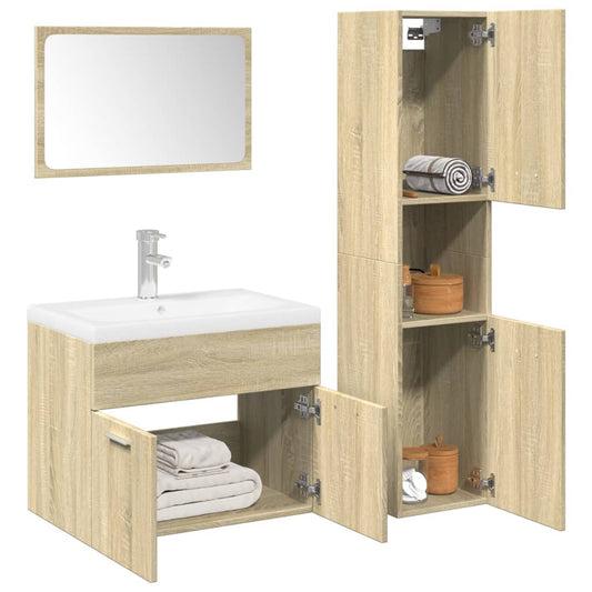 3 Piece Bathroom Furniture Set Sonoma Oak Engineered Wood