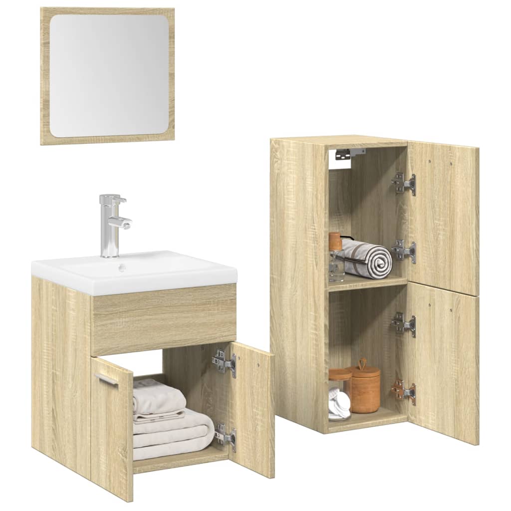 3 Piece Bathroom Furniture Set Sonoma Oak Engineered Wood