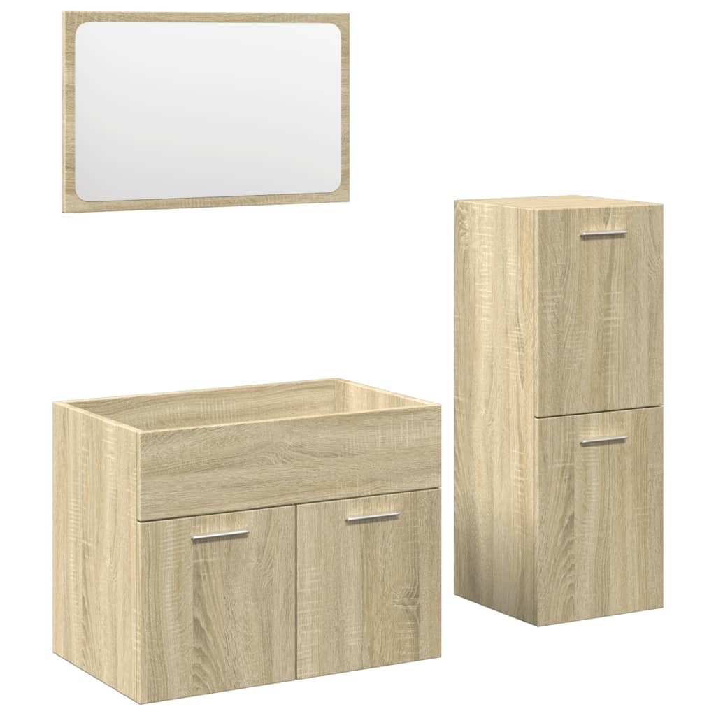 3 Piece Bathroom Furniture Set Sonoma Oak Engineered Wood