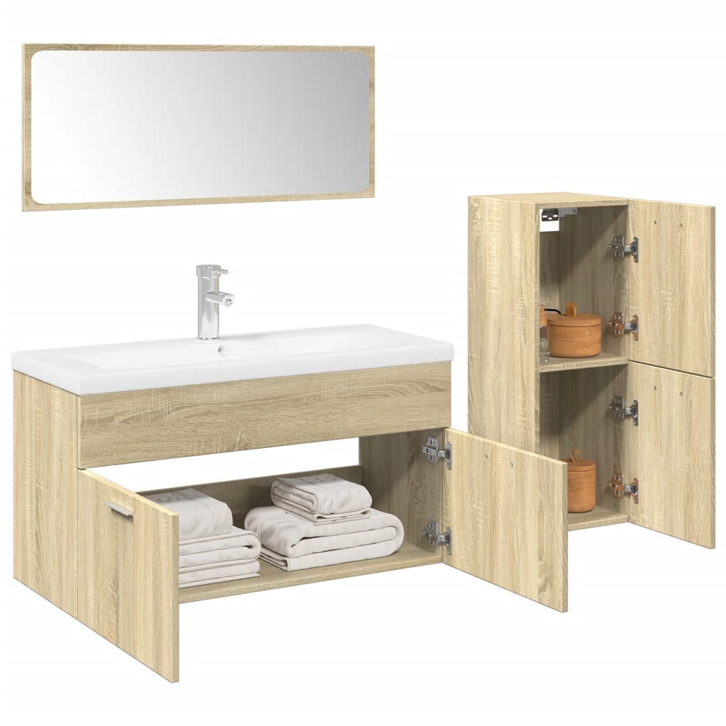 3 Piece Bathroom Furniture Set Sonoma Oak Engineered Wood