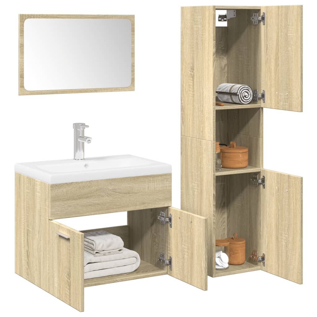 4 Piece Bathroom Furniture Set Sonoma Oak Engineered Wood