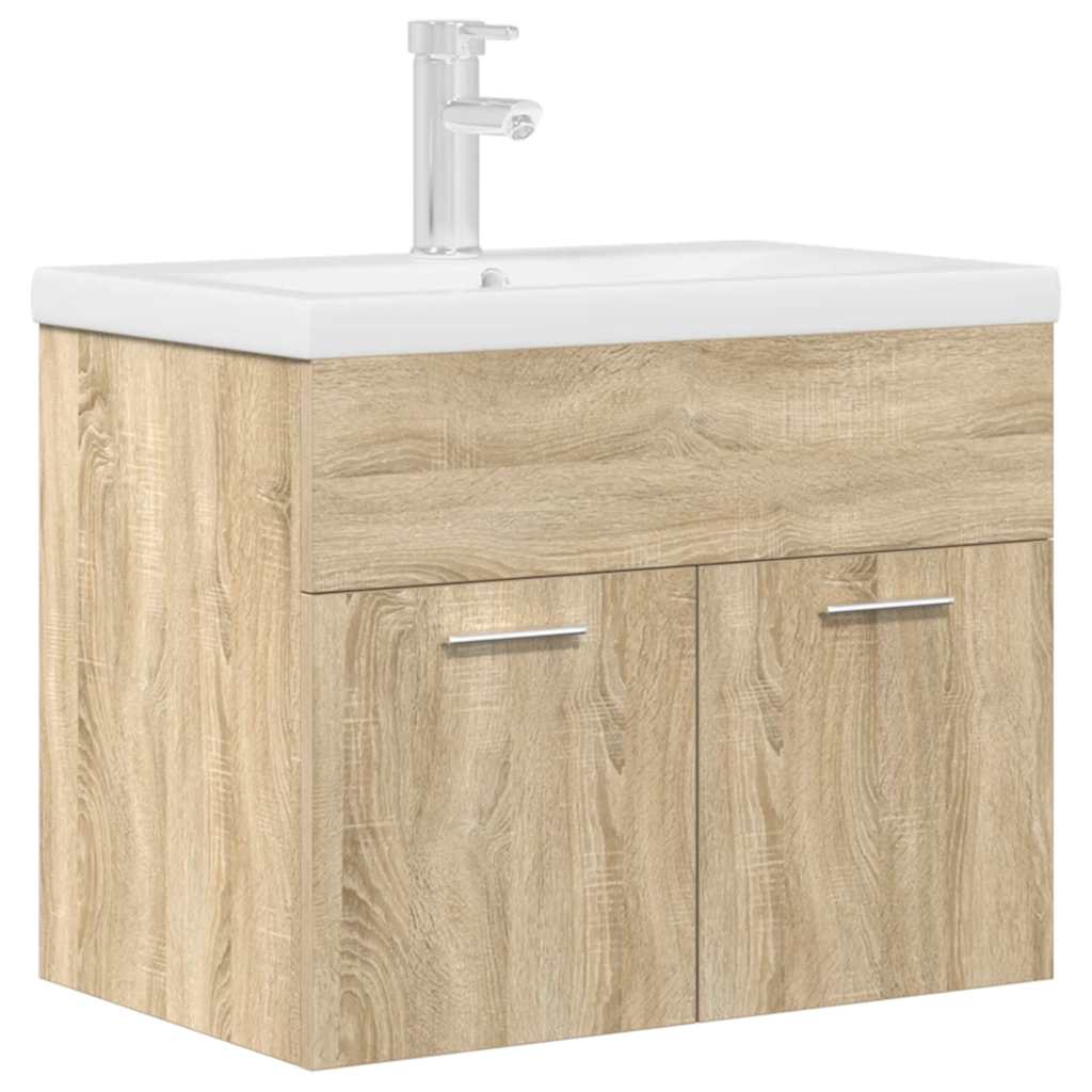 Bathroom Sink Cabinet with Built-in Basin and Faucet Sonoma Oak