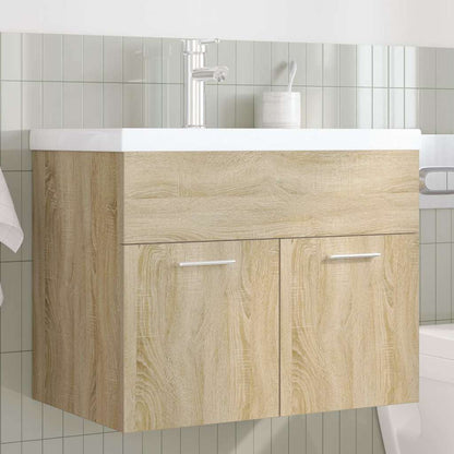 Bathroom Sink Cabinet with Built-in Basin and Faucet Sonoma Oak