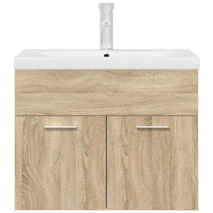 Bathroom Sink Cabinet with Built-in Basin and Faucet Sonoma Oak