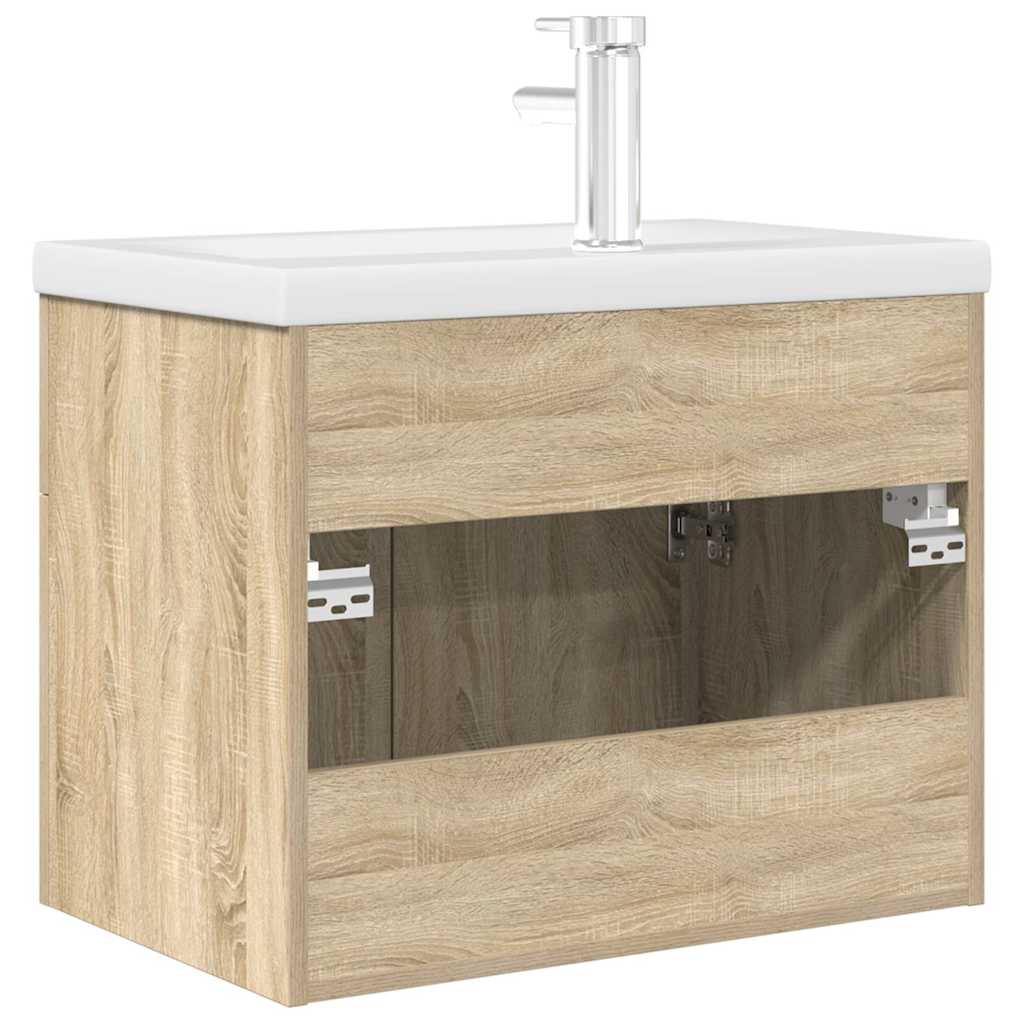 Bathroom Sink Cabinet with Built-in Basin and Faucet Sonoma Oak