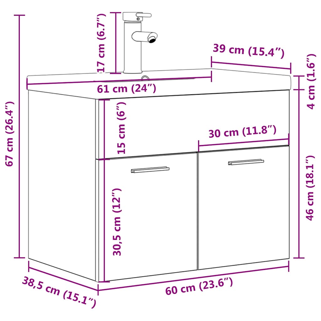 Bathroom Sink Cabinet with Built-in Basin and Faucet Sonoma Oak