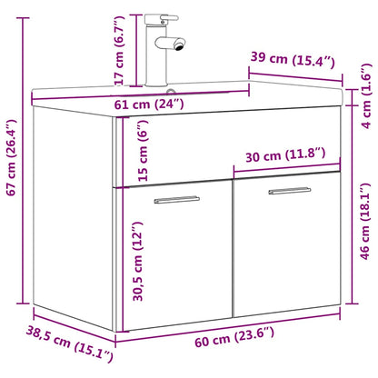 Bathroom Sink Cabinet with Built-in Basin and Faucet Sonoma Oak