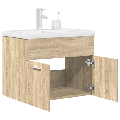 Bathroom Sink Cabinet with Built-in Basin and Faucet Sonoma Oak