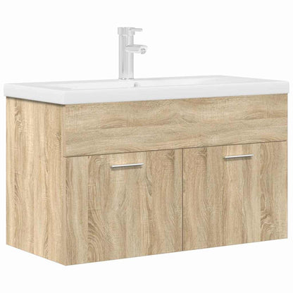 Bathroom Sink Cabinet with Built-in Basin and Faucet Sonoma Oak