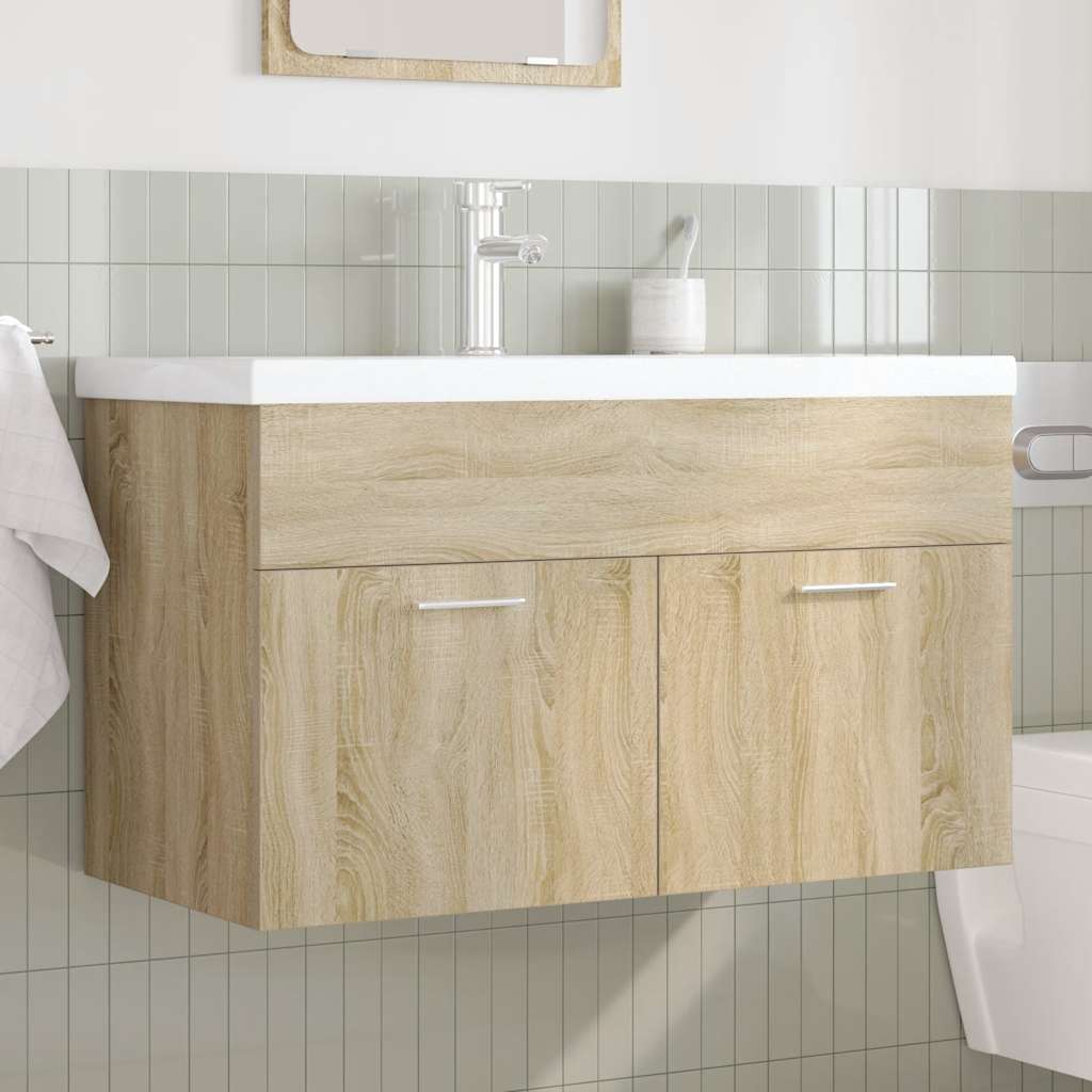 Bathroom Sink Cabinet with Built-in Basin and Faucet Sonoma Oak