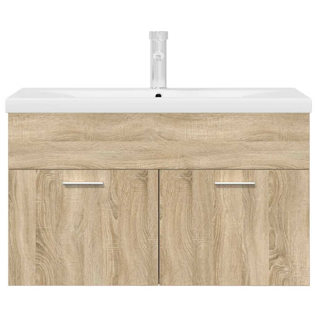 Bathroom Sink Cabinet with Built-in Basin and Faucet Sonoma Oak