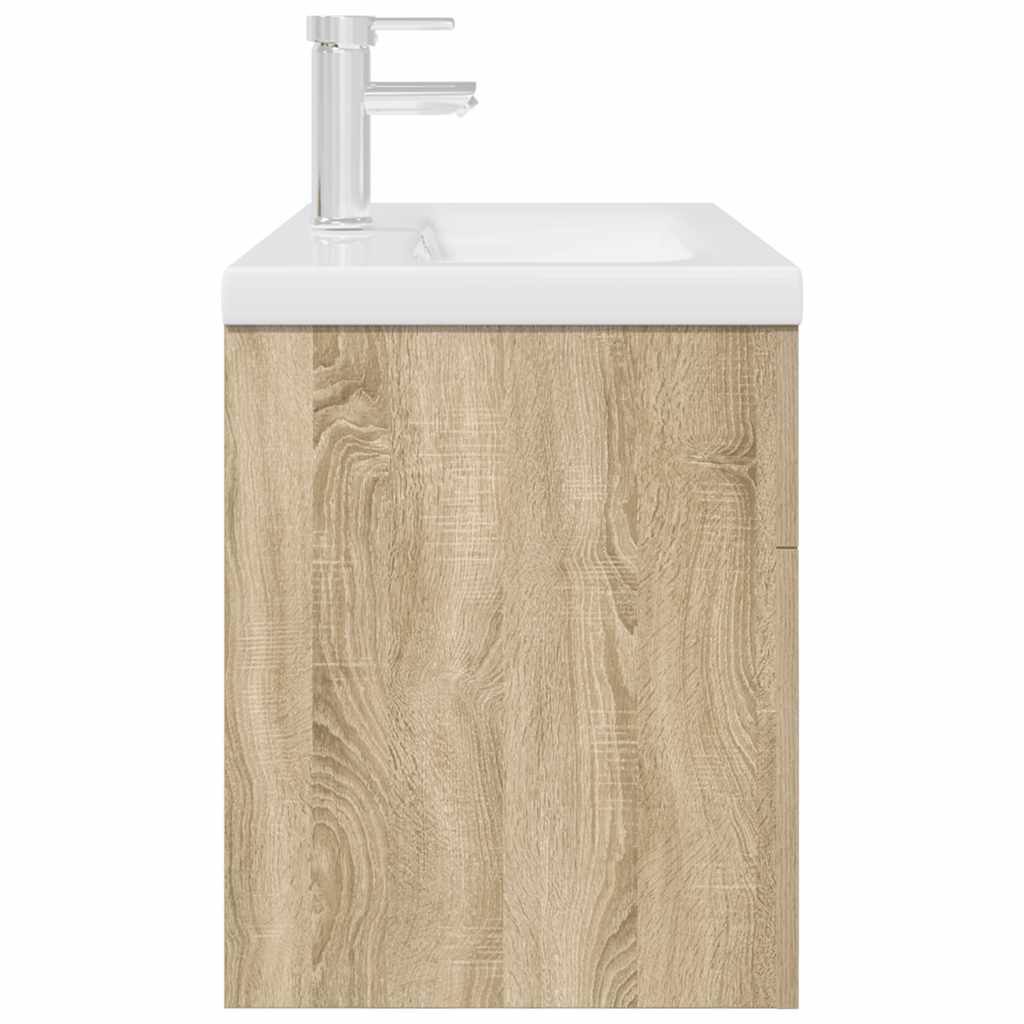 Bathroom Sink Cabinet with Built-in Basin and Faucet Sonoma Oak