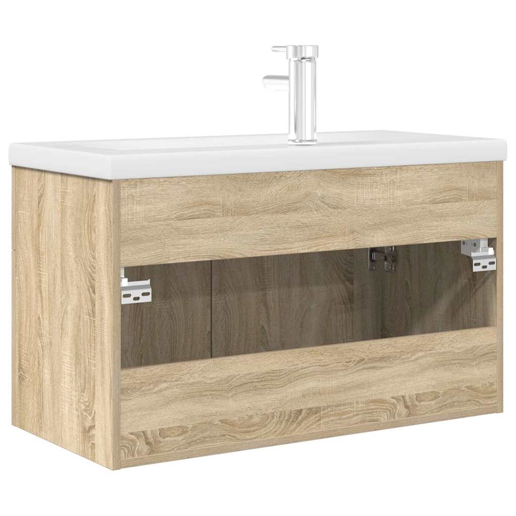 Bathroom Sink Cabinet with Built-in Basin and Faucet Sonoma Oak