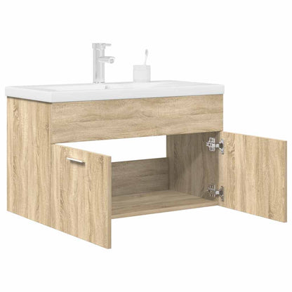 Bathroom Sink Cabinet with Built-in Basin and Faucet Sonoma Oak