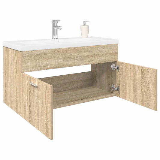 Bathroom Sink Cabinet with Built-in Basin Sonoma Oak