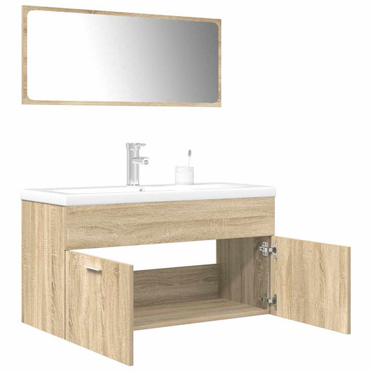 3 Piece Bathroom Furniture Set Sonoma Oak Engineered Wood