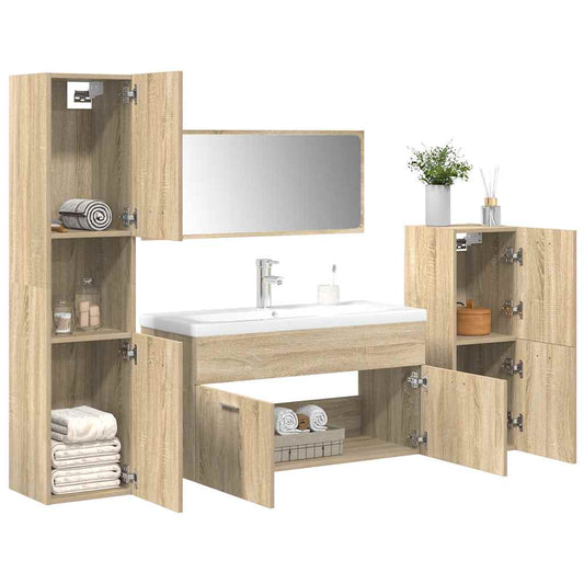 5 Piece Bathroom Furniture Set Sonoma Oak Engineered Wood