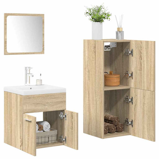 4 Piece Bathroom Furniture Set Sonoma Oak Engineered Wood