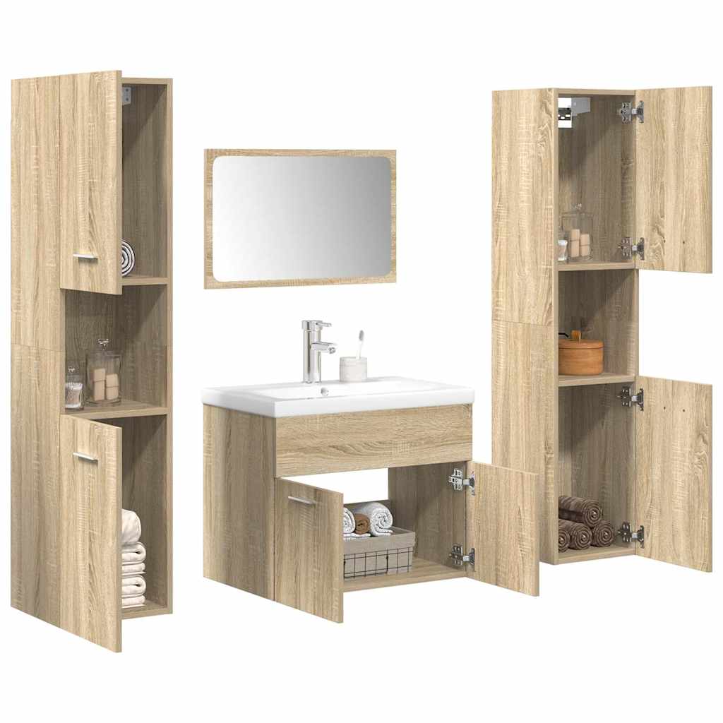 5 Piece Bathroom Furniture Set Sonoma Oak Engineered Wood