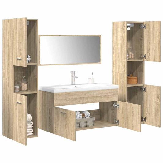 5 Piece Bathroom Furniture Set Sonoma Oak Engineered Wood