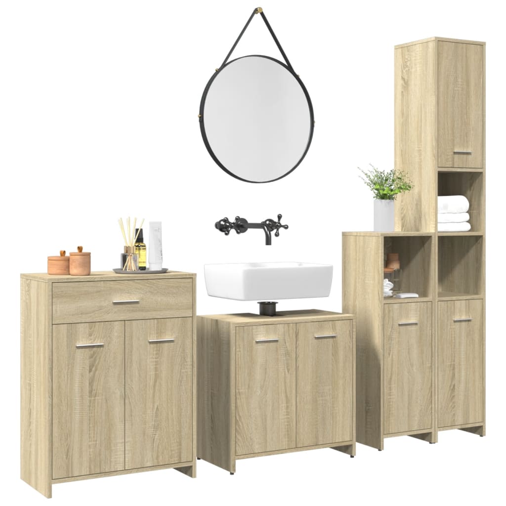 4 Piece Bathroom Furniture Set Sonoma Oak Engineered Wood