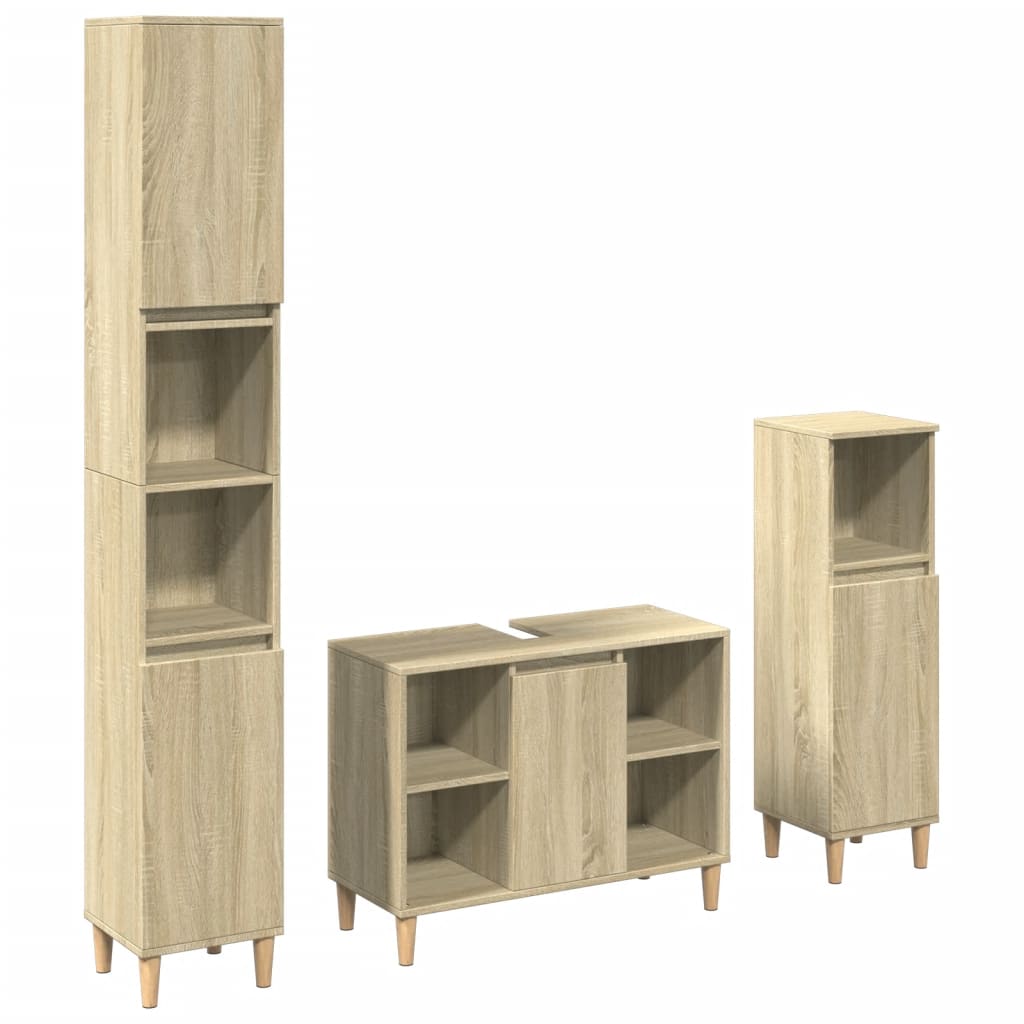 3 Piece Bathroom Furniture Set Sonoma Oak Engineered Wood