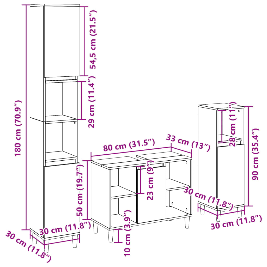 3 Piece Bathroom Furniture Set Sonoma Oak Engineered Wood