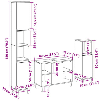 3 Piece Bathroom Furniture Set Sonoma Oak Engineered Wood