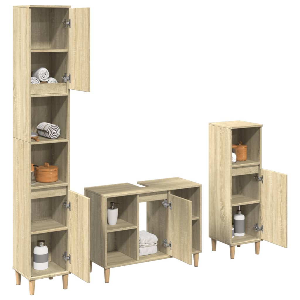 3 Piece Bathroom Furniture Set Sonoma Oak Engineered Wood