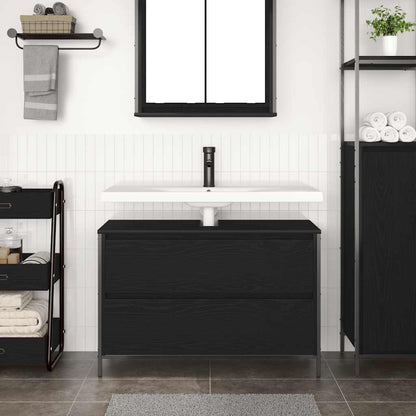 Bathroom Basin Cabinet with Drawers Black Oak 90x34.5x60 cm