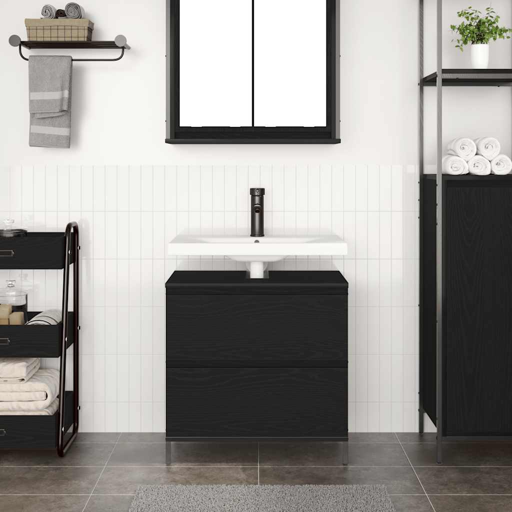 Bathroom Basin Cabinet with Drawers Black Oak 60x34.5x60 cm