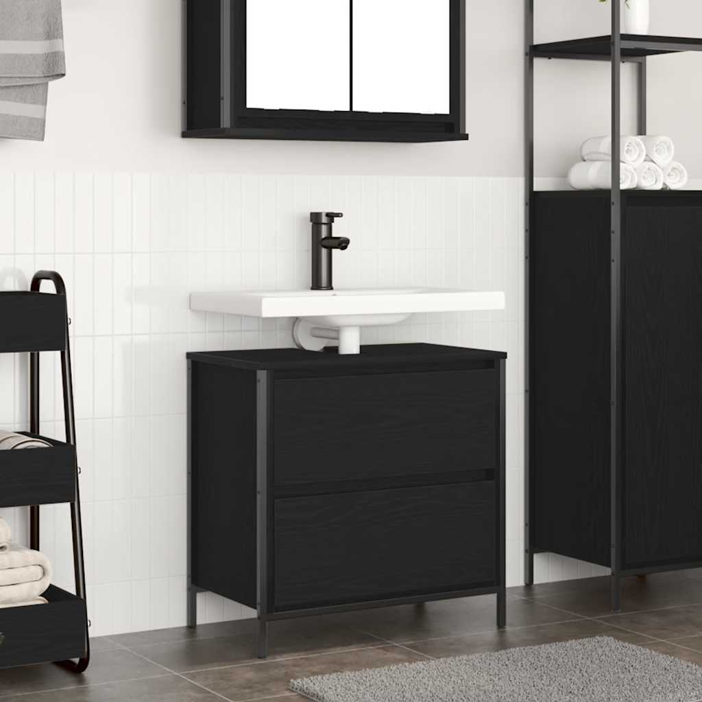 Bathroom Basin Cabinet with Drawers Black Oak 60x34.5x60 cm