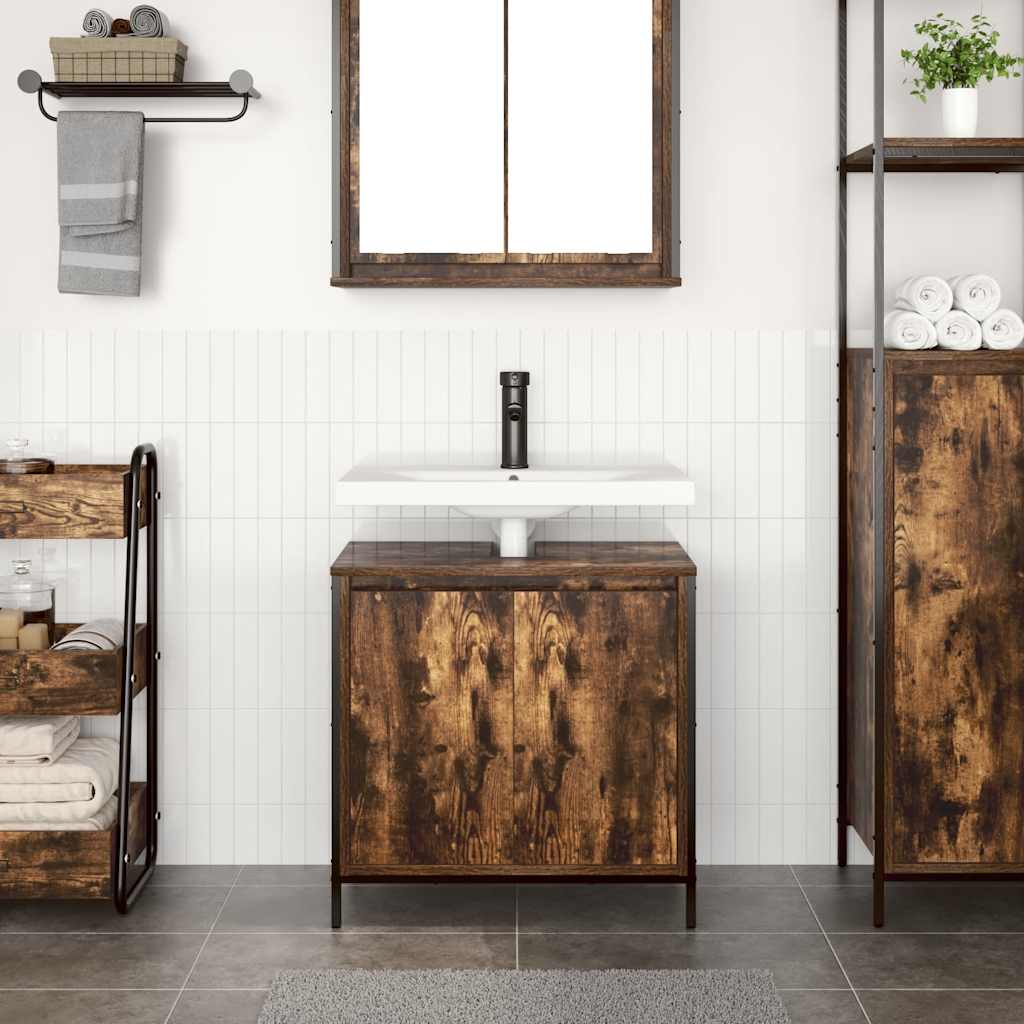 Bathroom Basin Cabinet Smoked Oak 60x34.5x60 cm