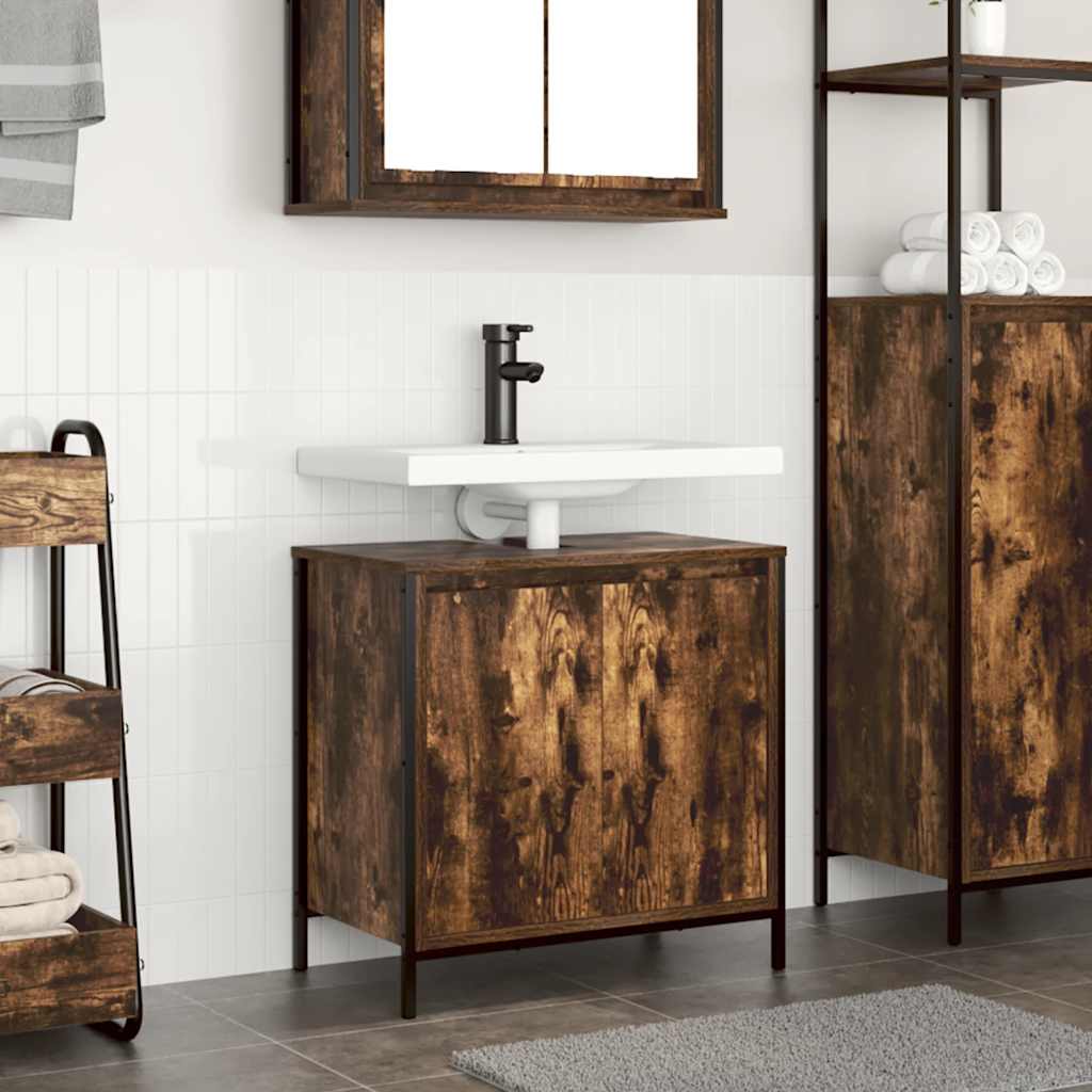 Bathroom Basin Cabinet Smoked Oak 60x34.5x60 cm