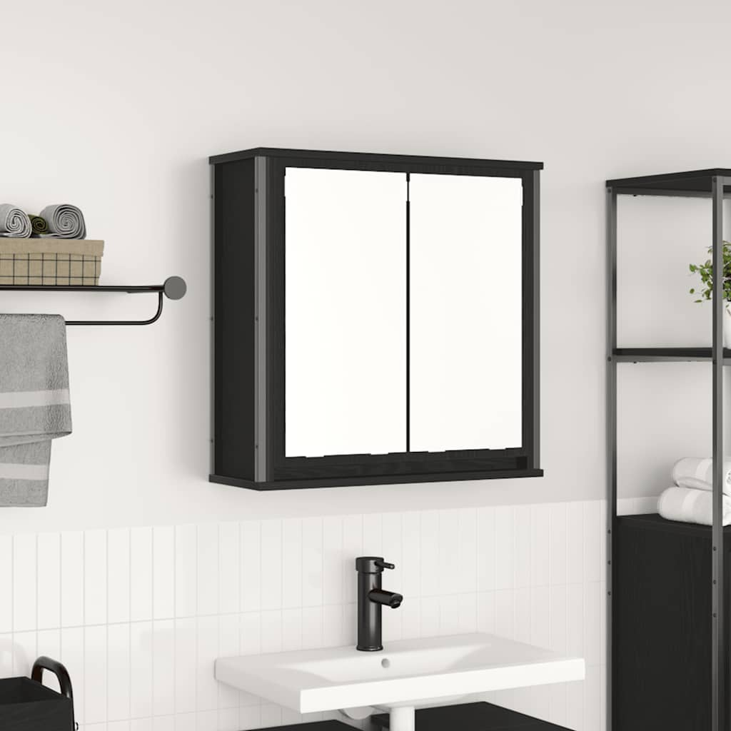 Bathroom Wall Cabinet with Mirror Black Oak 60x21x60 cm